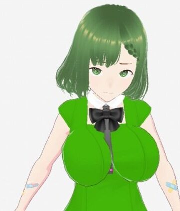 緑色の髪の毛と洋服を着たお姉さん（セリフなし 3DCGモデル イラスト集）