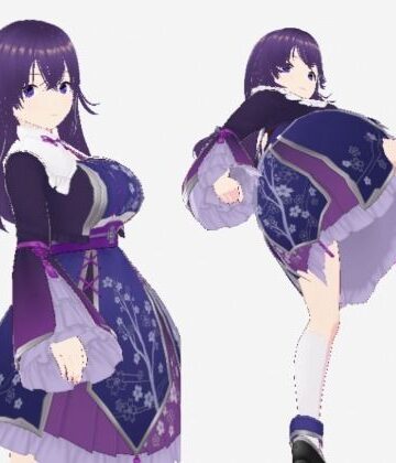 和柄の洋風ドレスの巨乳美女（セリフなし 3DCGモデル イラスト集）